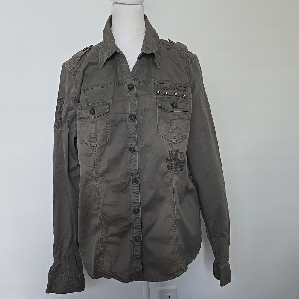 Harley-Davidson Khaki Green Button-Up Shirt